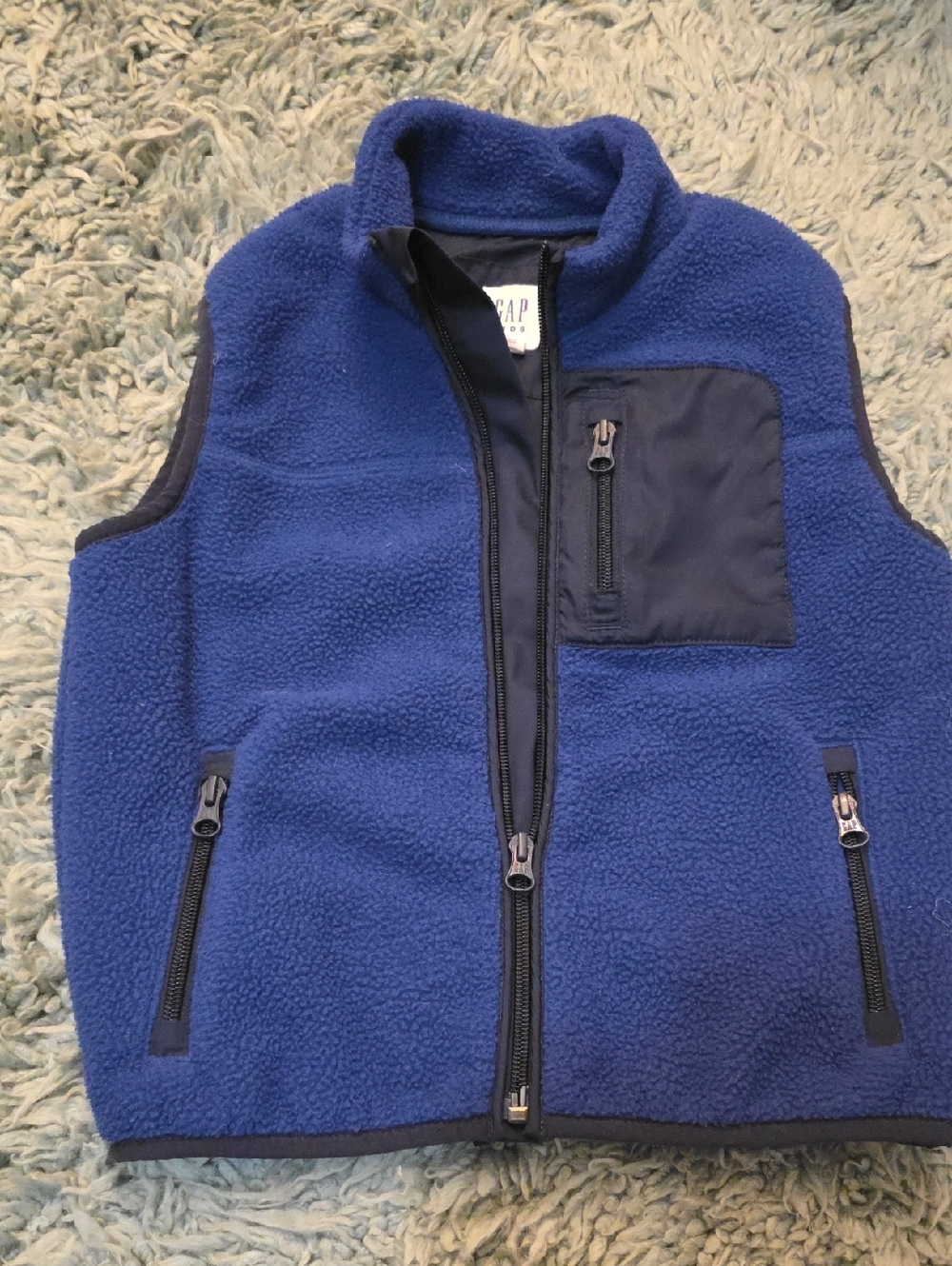 GAP Blue Sherpa Fleece Vest with Navy Chest Pocket Size Extra Small